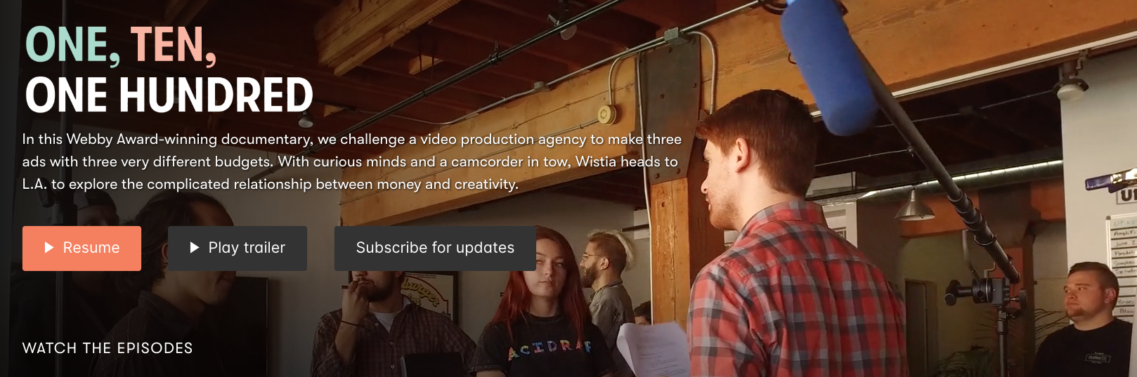 Wistia One, Ten, One Hundred